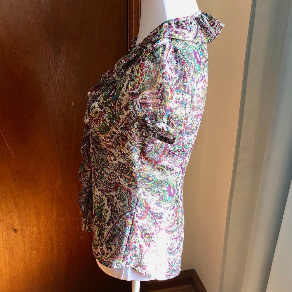 LOFT Ruffled Multi-Color Paisley Blouse Top, NWOT - Picture 4 of 8